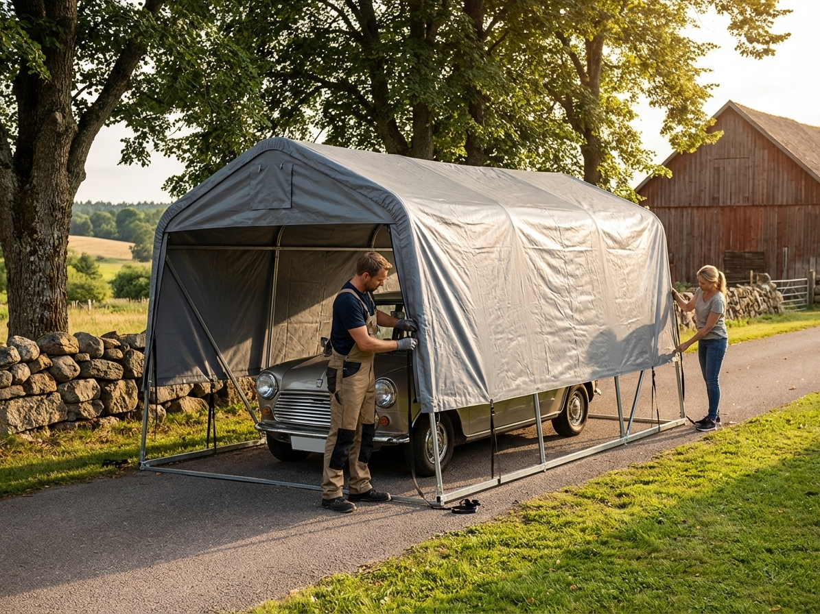 Roof cover for portable garage, 3.6x6 m grey PE tarpaulin
