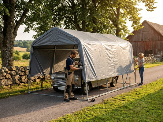 Roof cover for portable garage, 3.6x6 m grey PE tarpaulin