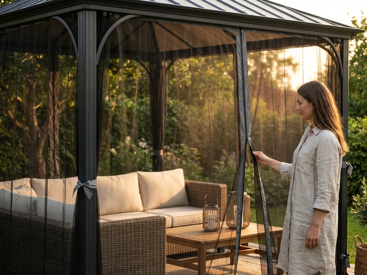 Black mosquito nets for gazebo made from polyester - product detail
