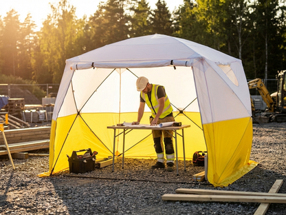 Flame-retardant work tent in yellow and white for outdoor use - view 3