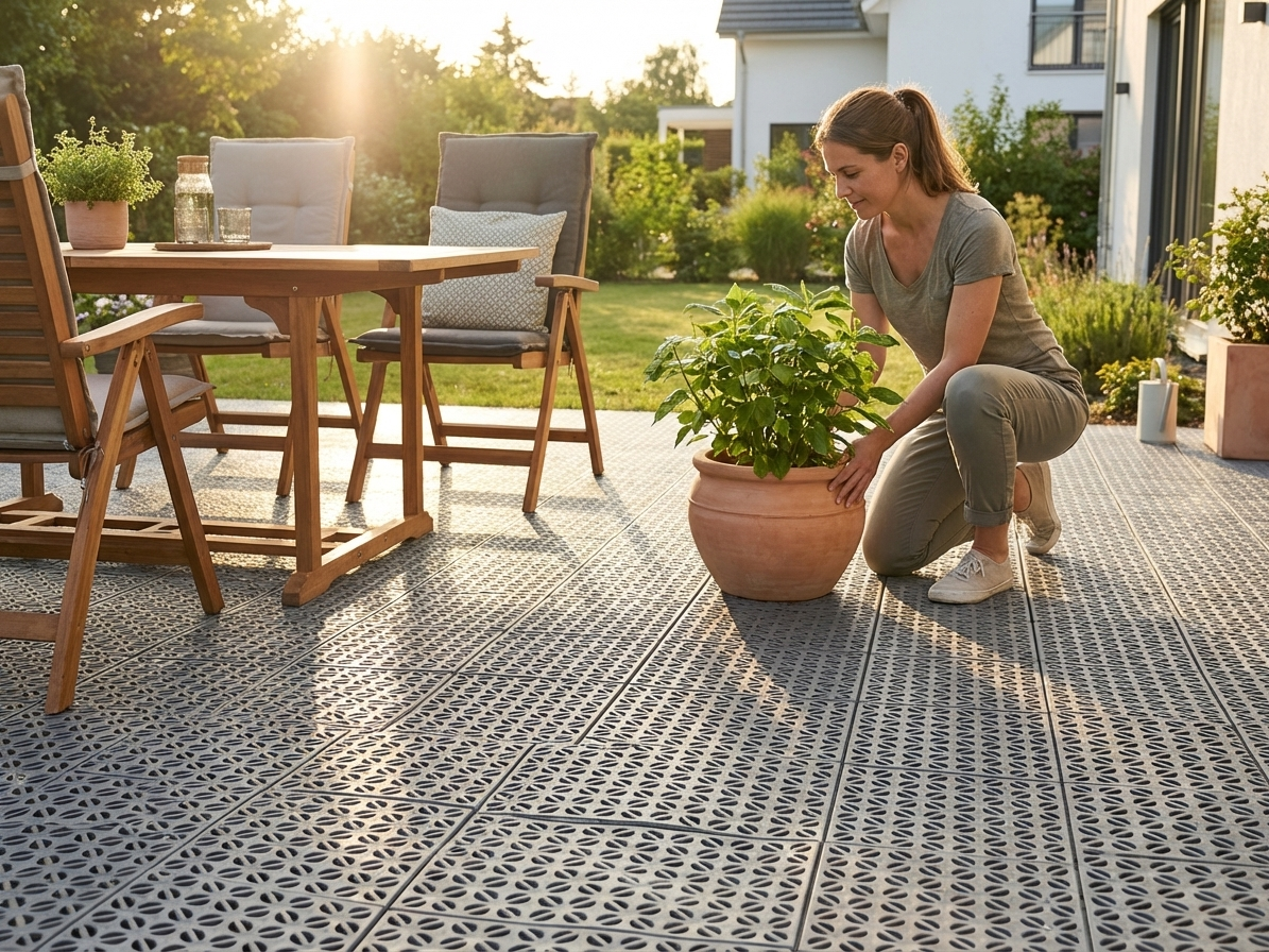 Grey plastic flooring - durable polyethylene for versatile use