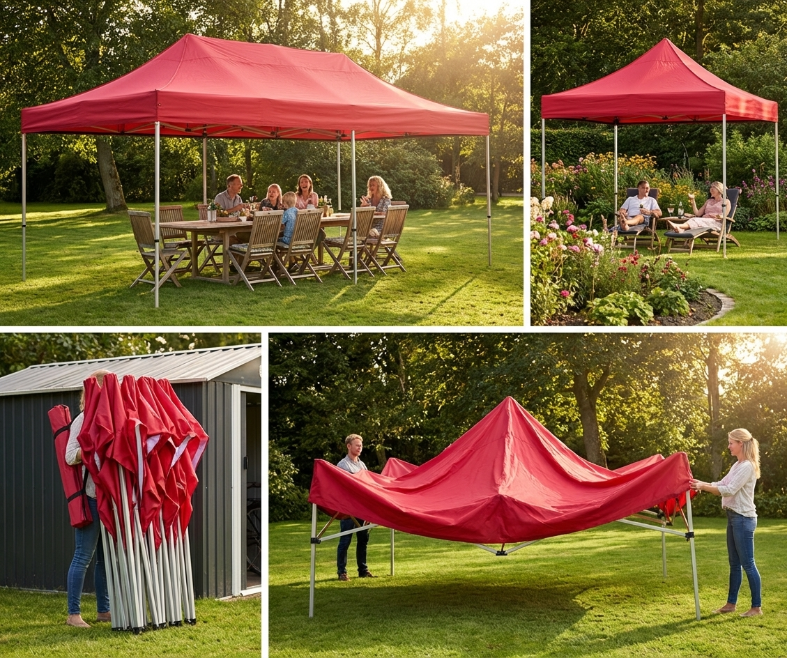 Red pop-up gazebo 4x8m with steel frame for outdoor events - product detail