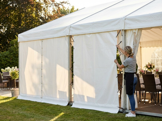 White marquee sidewalls, 6 m, polyethylene tarpaulin for outdoor events