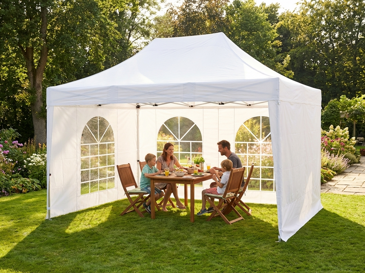 White pop-up gazebo with steel frame for outdoor use - product detail
