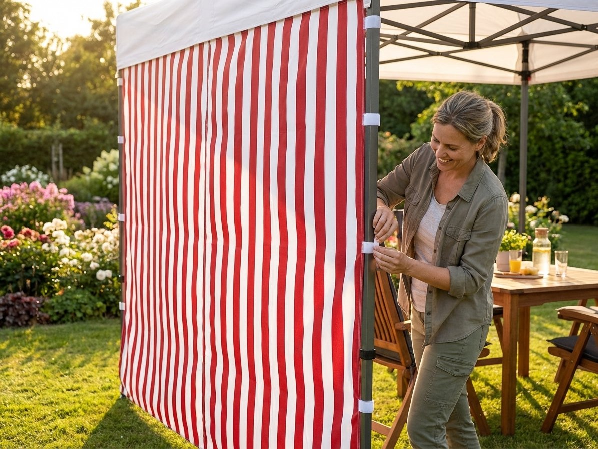 Striped sidewall for outdoor events in white and red