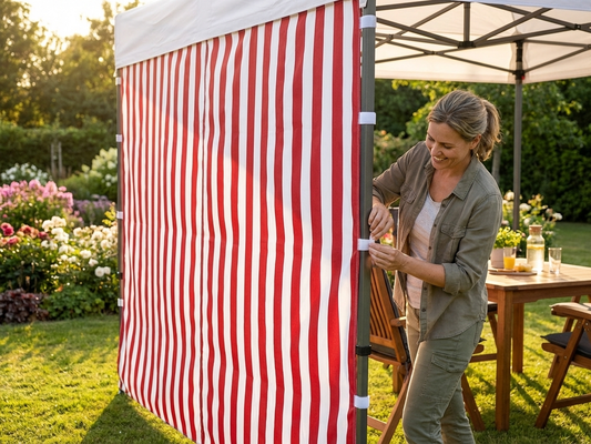 Striped sidewall for outdoor events in white and red