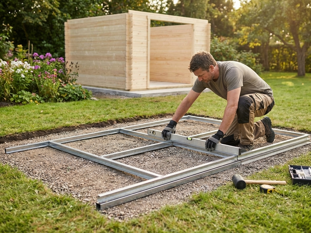 Steel floor frame for garden shed in silver - product detail