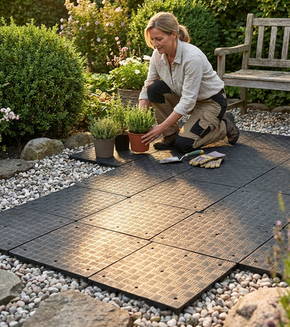 Recycled PE flooring in anthracite, 48 m² coverage