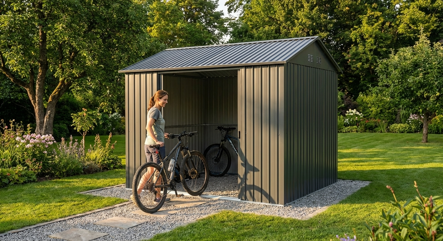 Steel bike shed in anthracite, outdoor storage - view 3