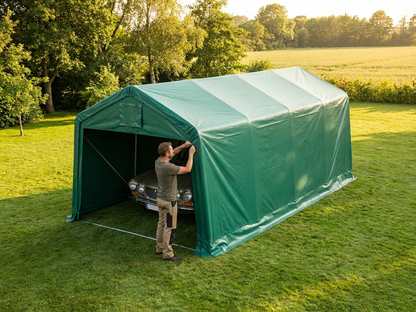 Portable Garage Roof Cover in Green PVC, size 3.77x7.3 meters - view 3