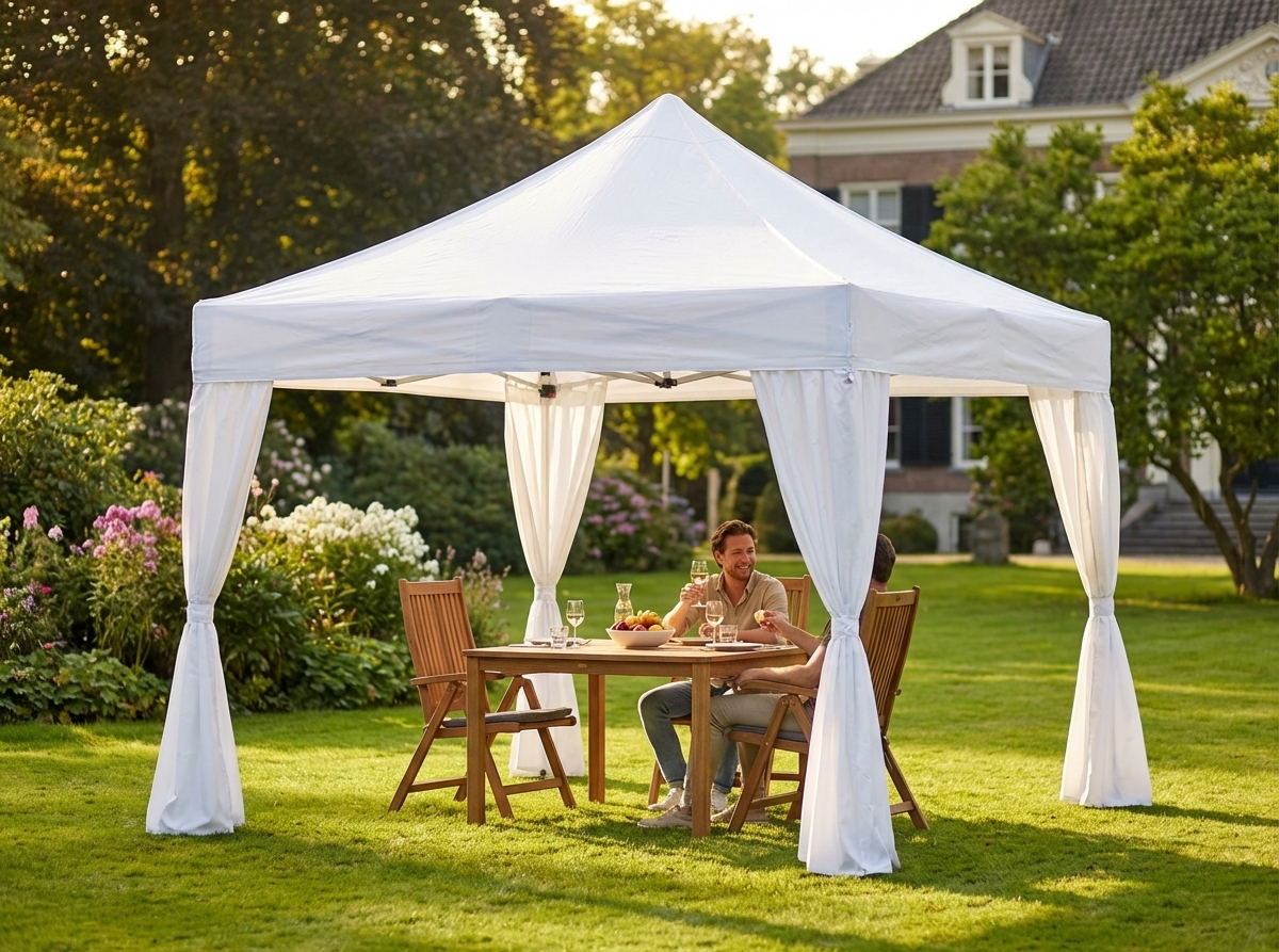 White pop-up gazebo with steel frame for outdoor events