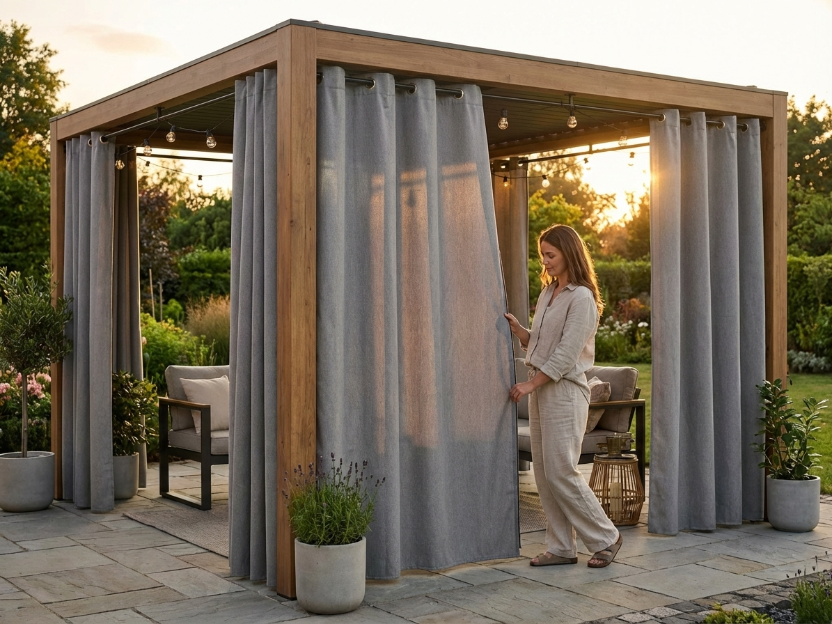 Grey Gazebo Curtain 4x4m made of Polyester for Outdoor Use - product detail