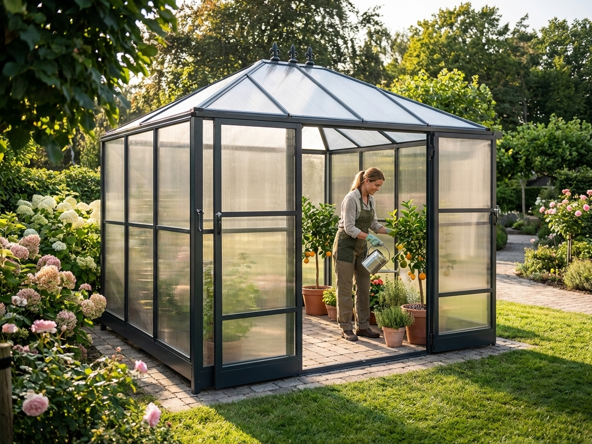 Black polycarbonate orangery with aluminium frame for domestic use - view 3