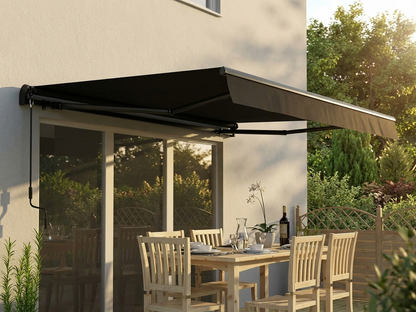 Outdoor awning in black, size 3.95x2.5 m, made from polyester and aluminium - product detail