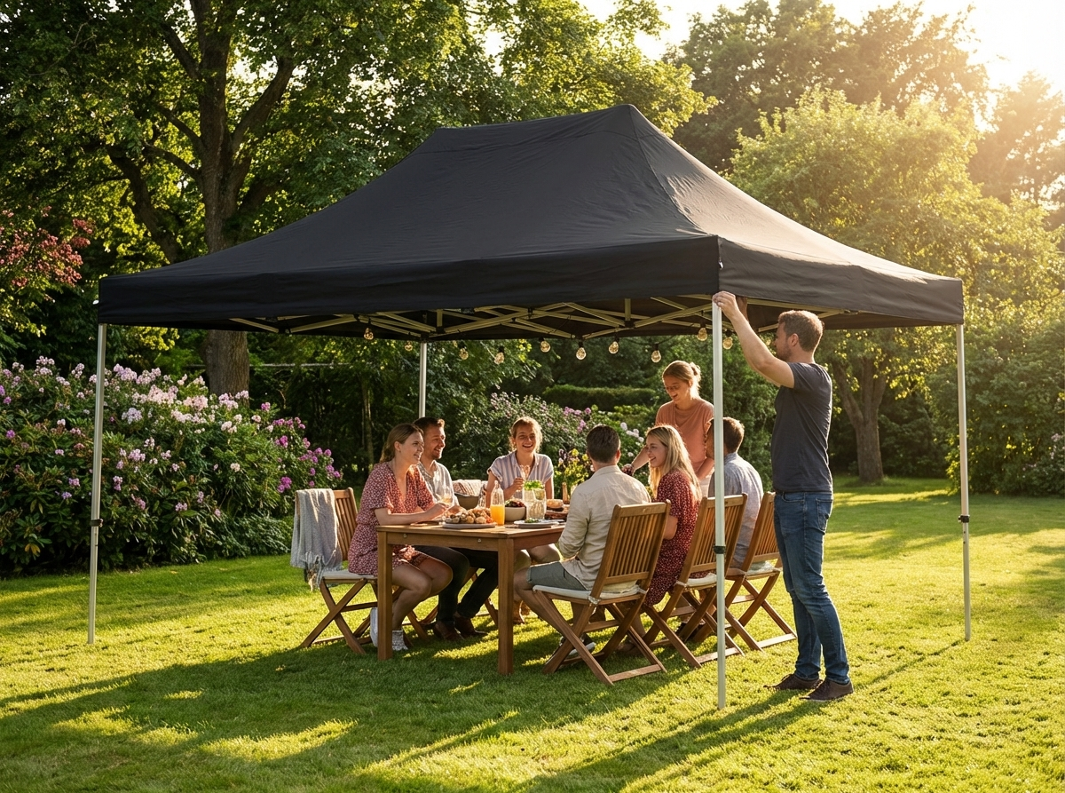 Pop Up Gazebo 3x4.5 m Black with Steel Frame