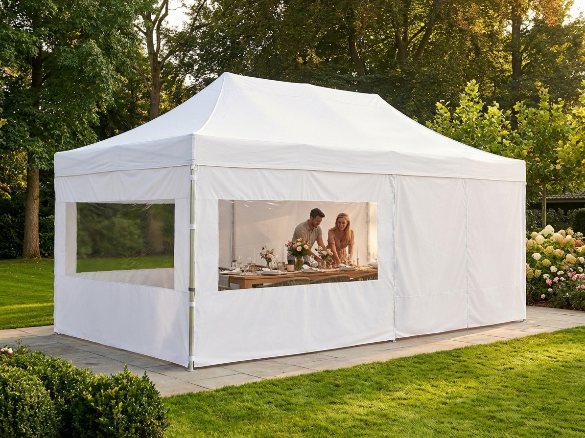 Gazebo Sidewall Kit in White, 3.5x7m, for Outdoor Events