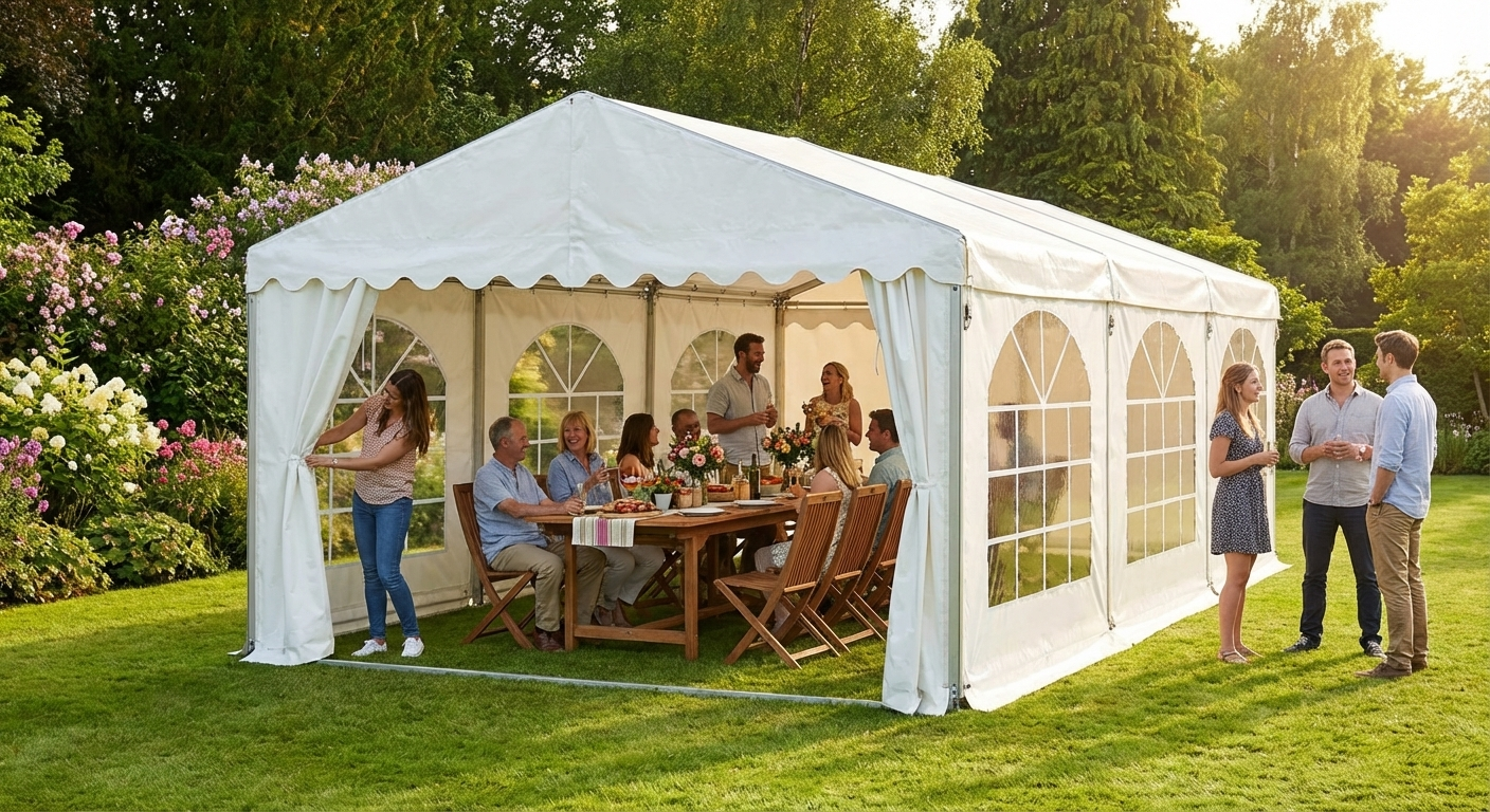 White PVC Marquee 4x6m with Galvanised Steel Frame - product detail
