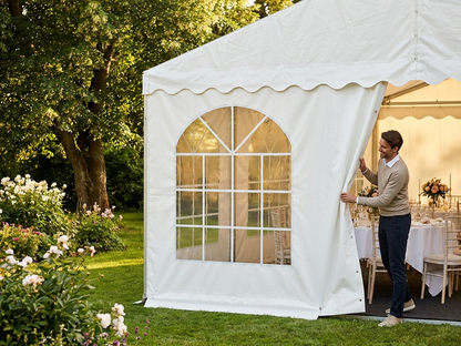 White marquee sidewall with window for outdoor events