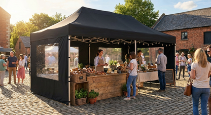 Black pop-up gazebo 3x6 meters with steel frame for outdoor use - view 3