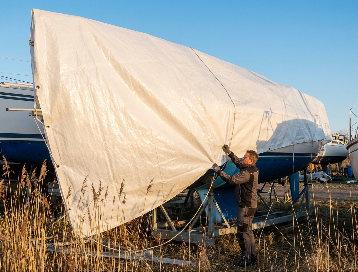 White polyethylene tarpaulin 6x10 m for outdoor protection - product detail