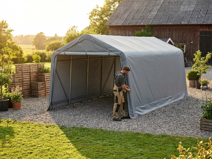 Grey polyethylene roof cover for a 5x8 m storage shelter - view 3