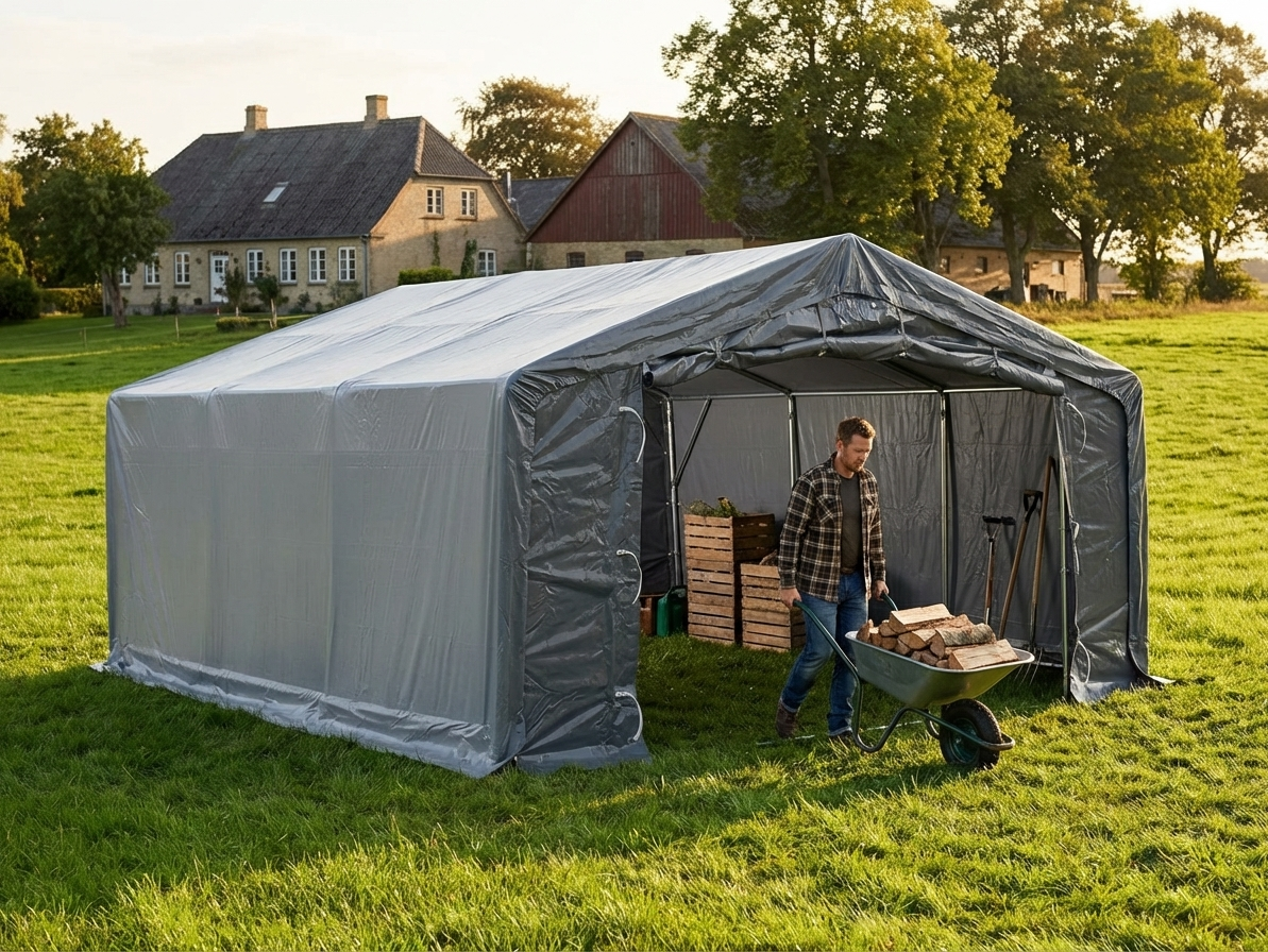 Grey PVC and Steel Storage Shelter for Industrial Use
