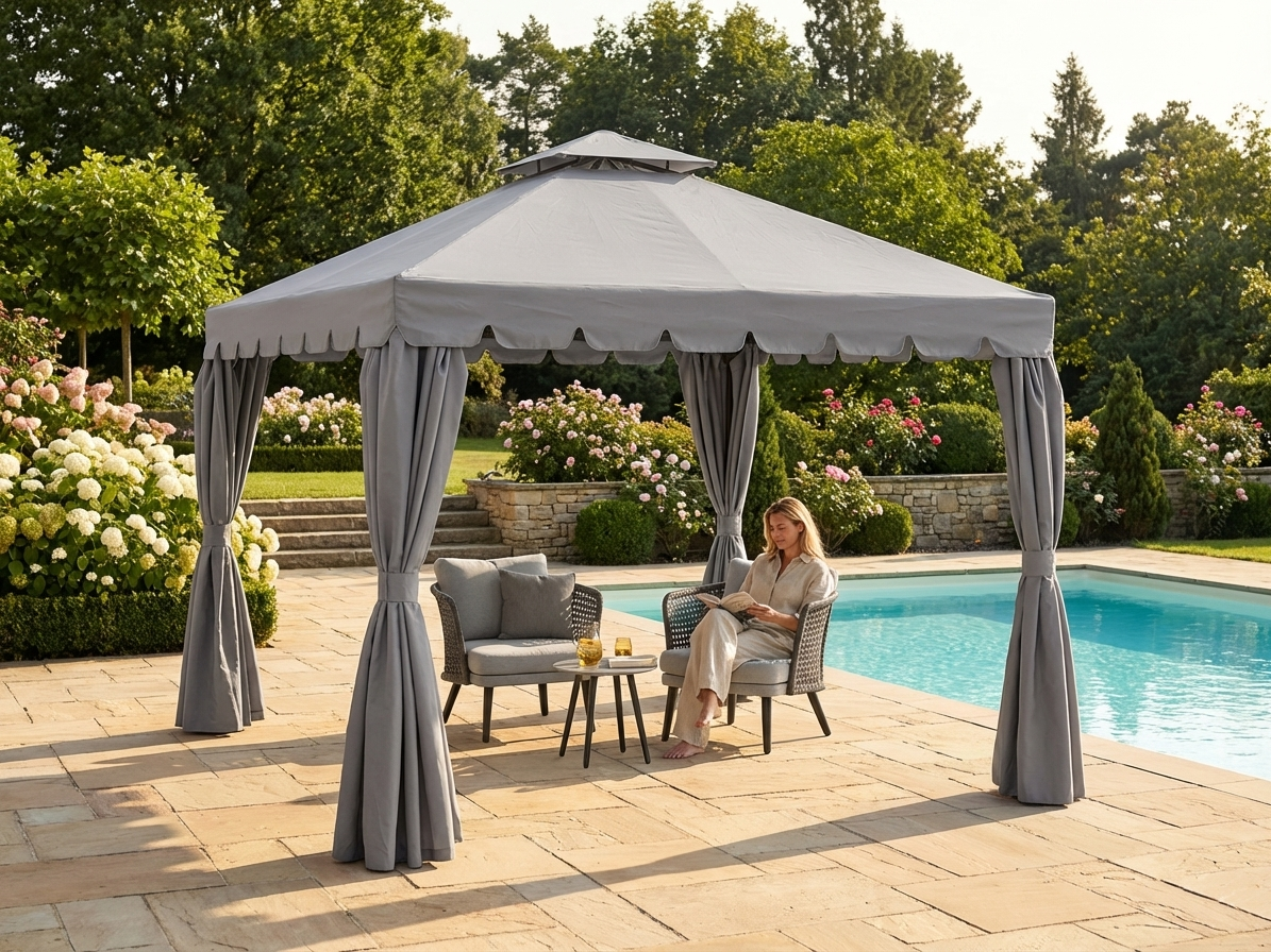3x3 m grey gazebo with polyester and steel construction