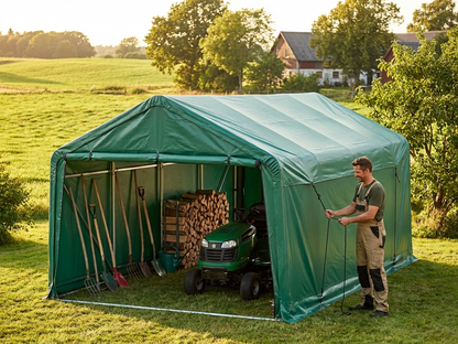 Green PVC roof cover for 5x8 m storage shelter - view 3