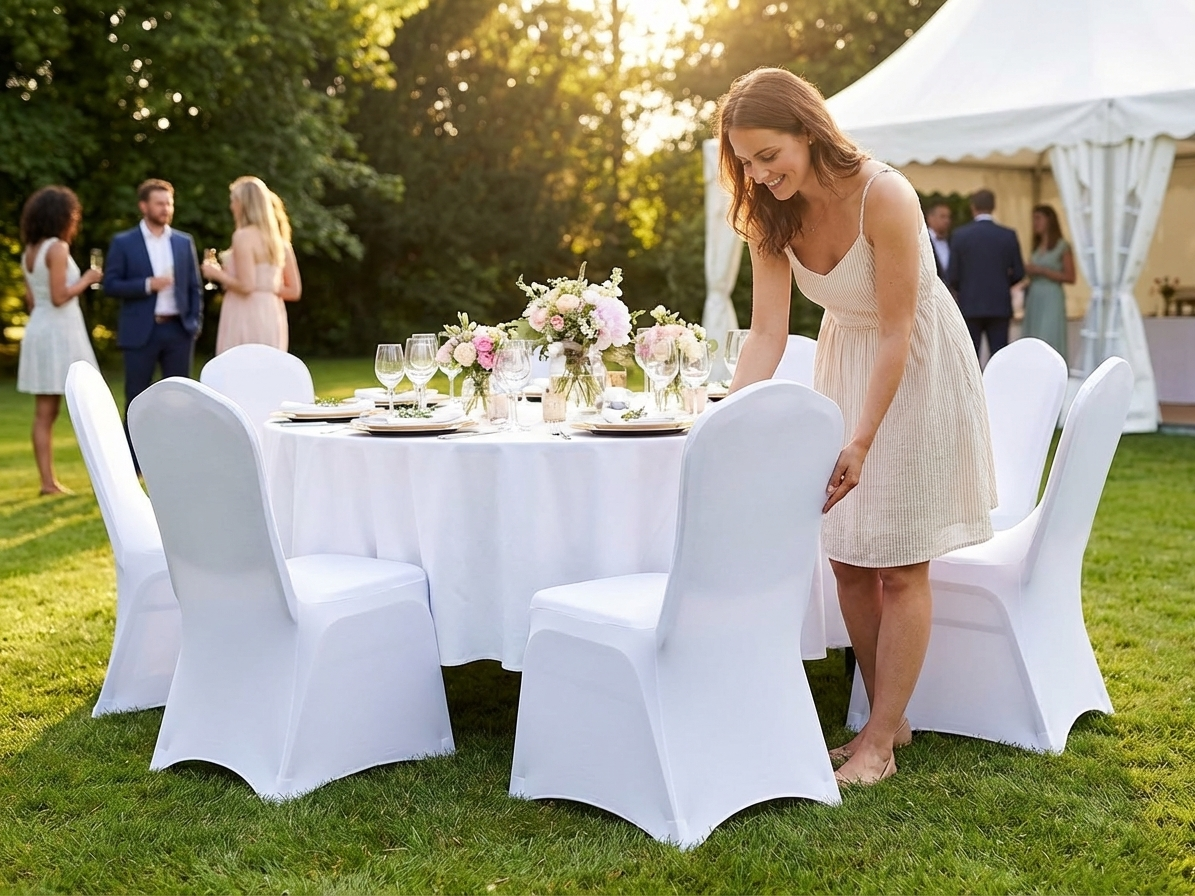 White stretch chair cover for events - view 3