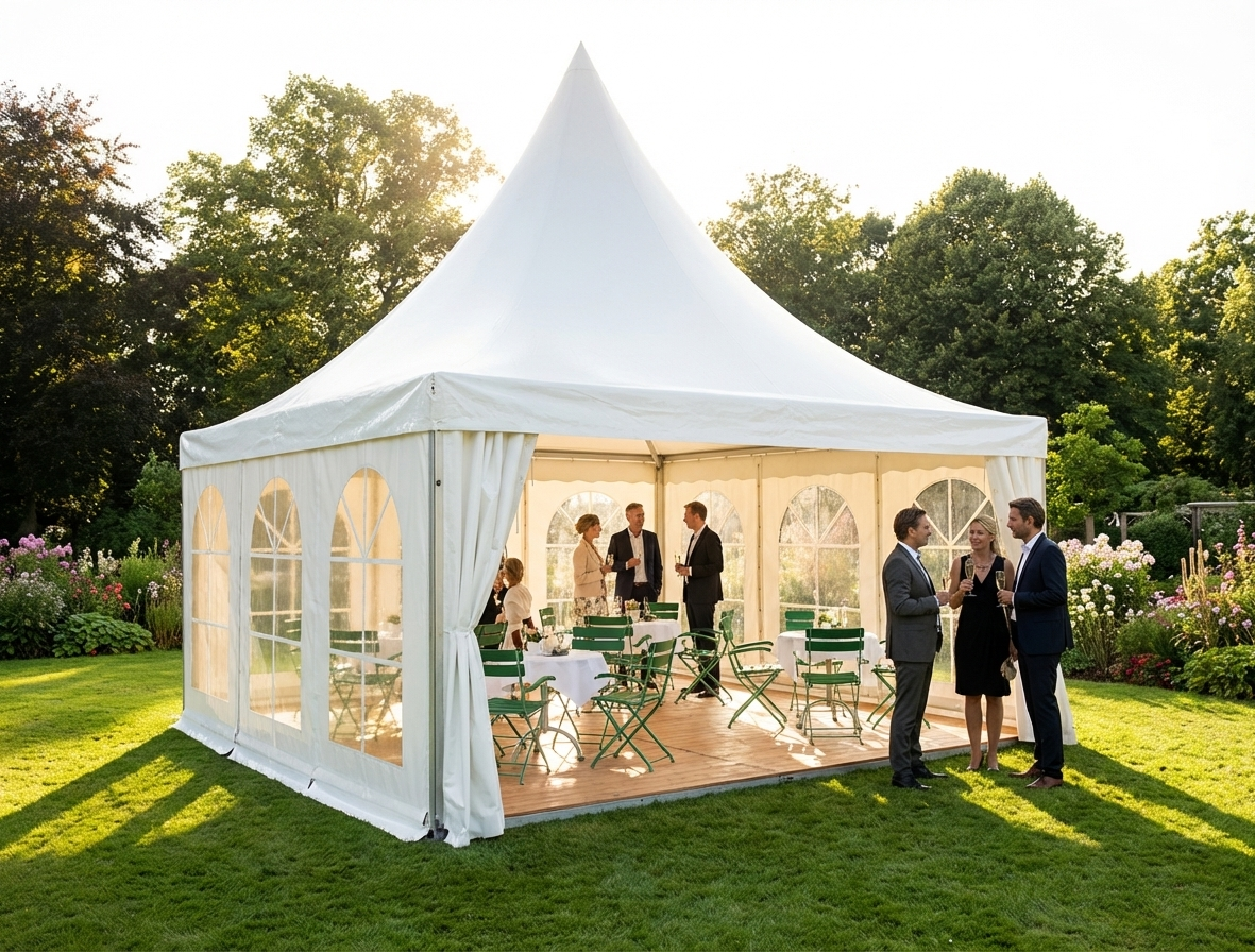 White 5x5 metre pagoda tent made of heavy PVC for events - product detail