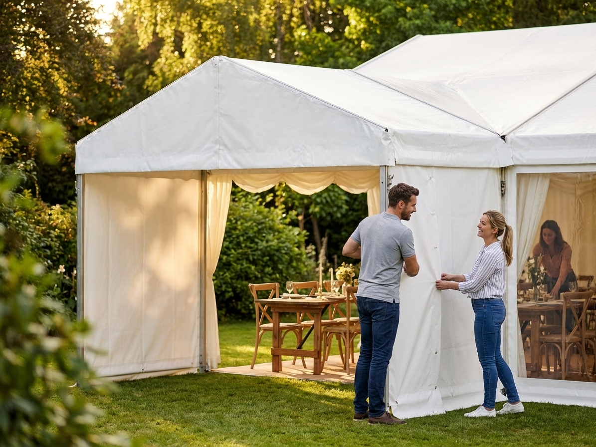 2m white marquee extension with PVC and steel for outdoor events - view 3