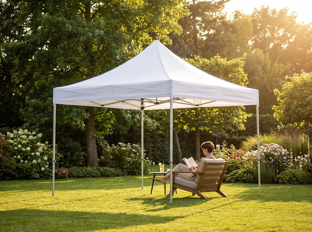 White pop-up gazebo with steel frame for outdoor events - view 3