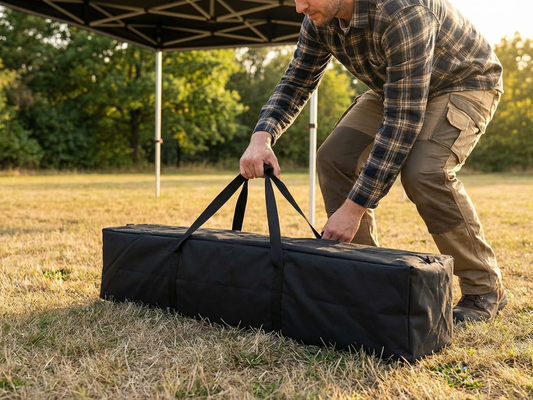 Black carry bag for event tents, lightweight design