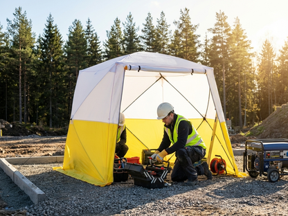 Yellow and white flame-retardant PVC work tent - view 3