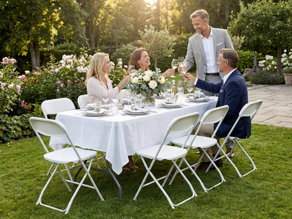Folding table and chairs set with steel frame, light grey and white - product detail