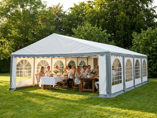 PVC Marquee 6x10m Grey/White with Galvanised Frame