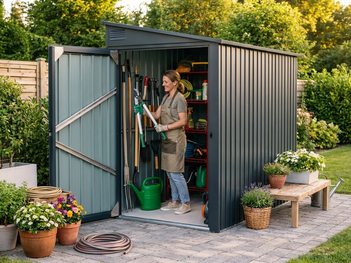 Anthracite garden shed made of galvanised steel, dimensions 1.03x1.85x1.9m