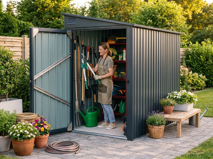 Anthracite garden shed made of galvanised steel, dimensions 1.03x1.85x1.9m