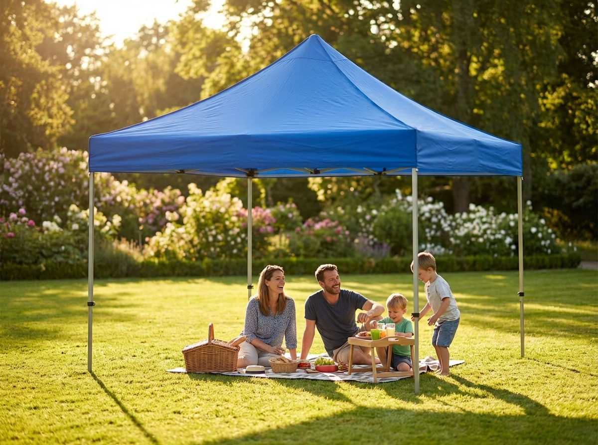 Blue pop-up gazebo 3x3m with steel frame for outdoor events - view 3
