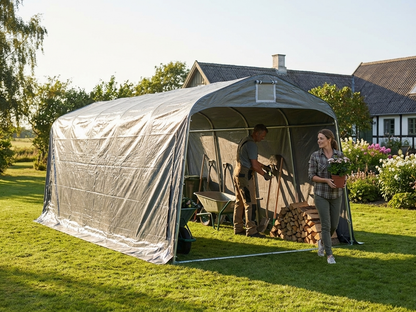 Grey PVC storage tent with steel frame for outdoor use - view 3