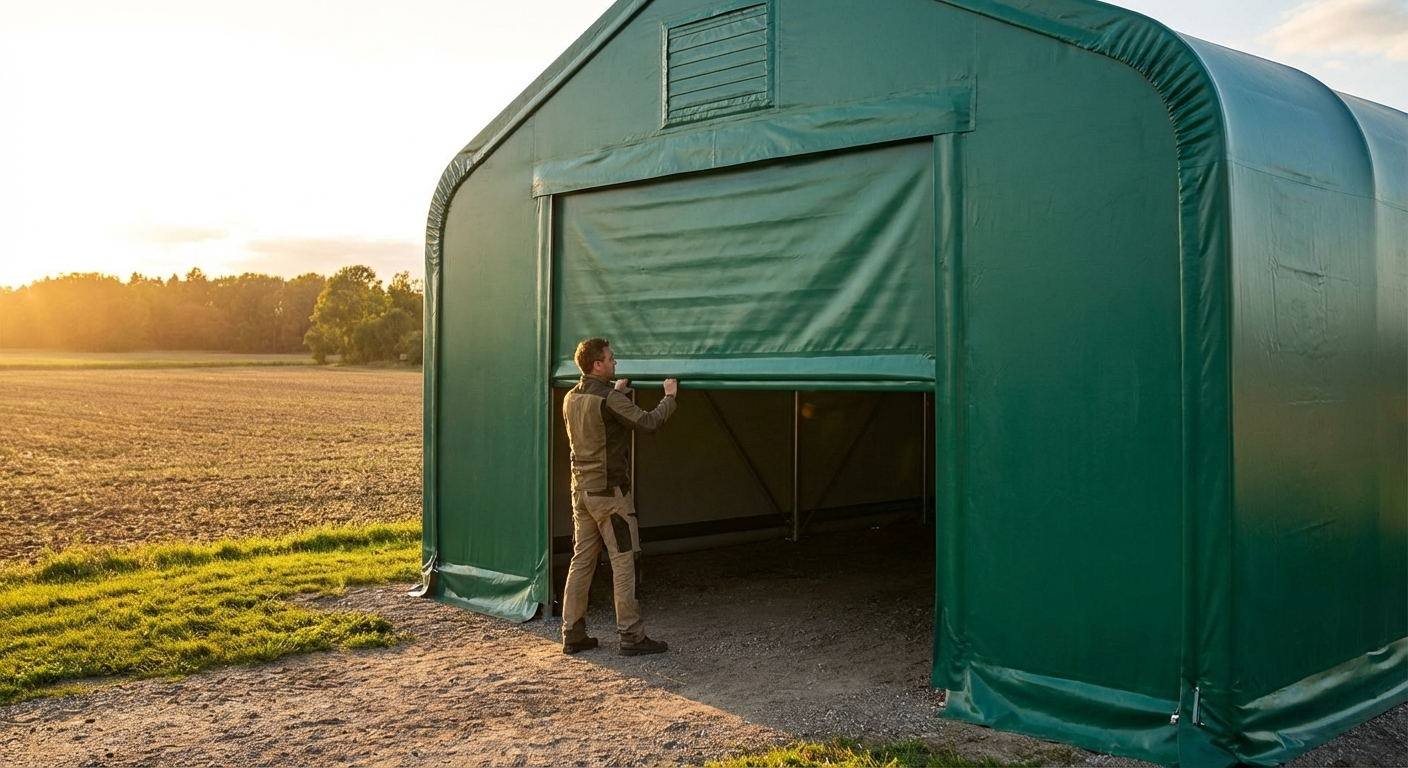 Green PVC storage shelter end wall - view 3