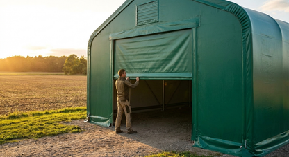 Green PVC storage shelter end wall - view 3