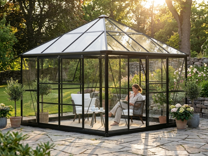 Black gazebo glass orangery with aluminium frame for outdoor shelter - view 3