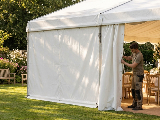 White polyethylene marquee sidewalls for outdoor events