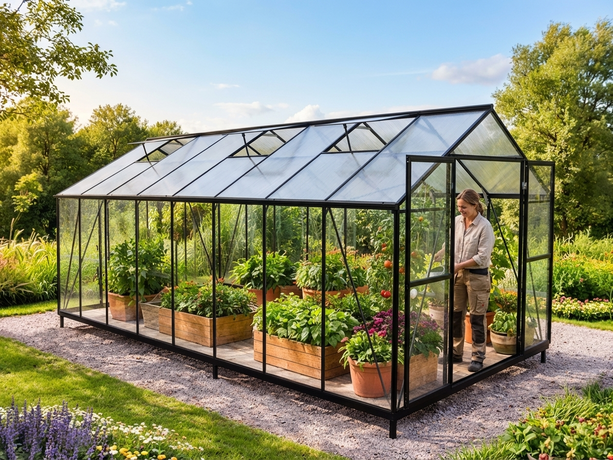 Black polycarbonate greenhouse with aluminium frame - view 3