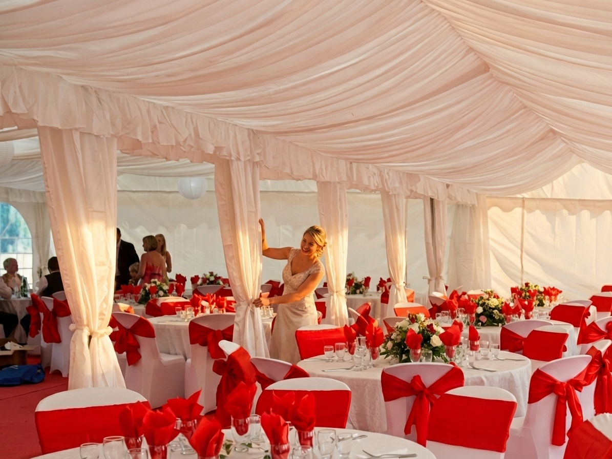 White marquee lining and leg curtain pack for 5x10 m marquee - product detail