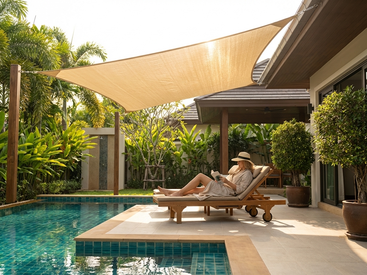 Sand-coloured sun sail 3.6x3.6m for outdoor shade - view 3