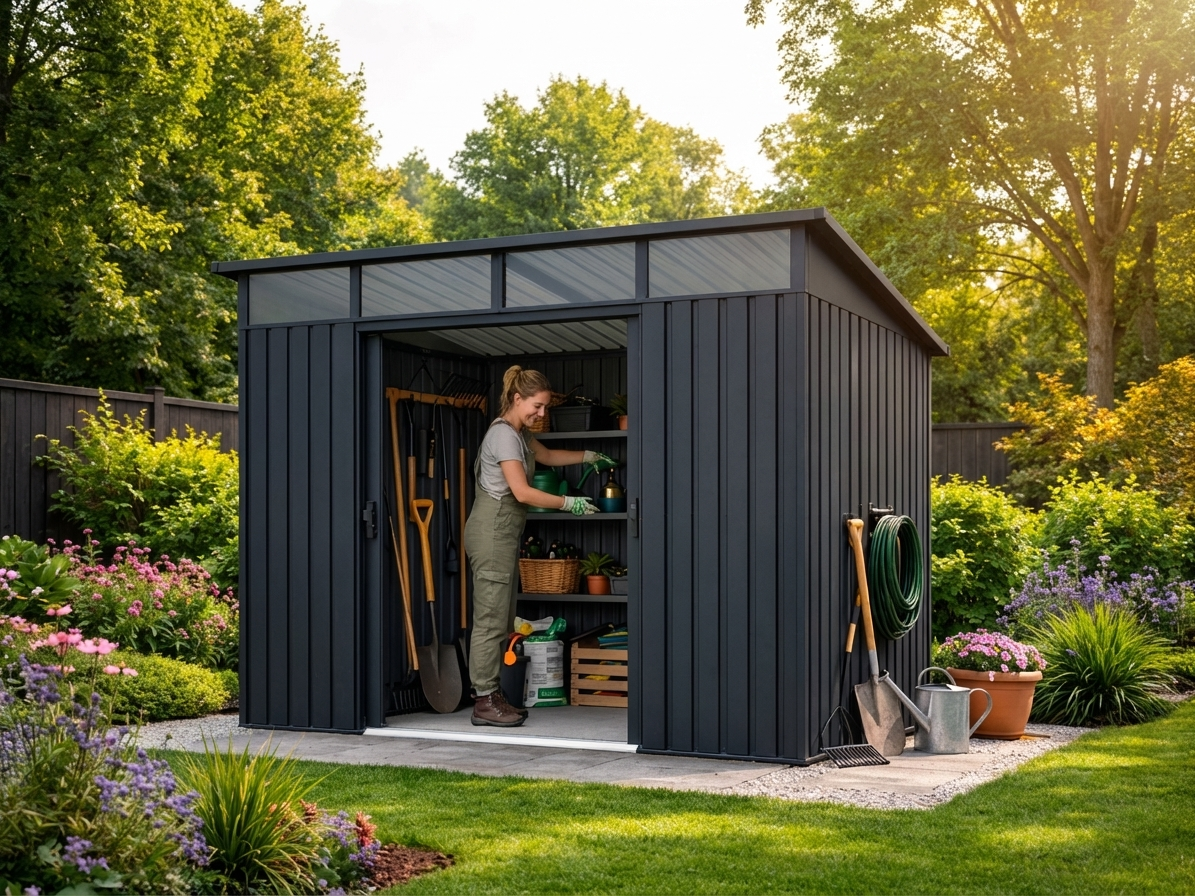 Anthracite garden shed made of galvanised steel - view 3
