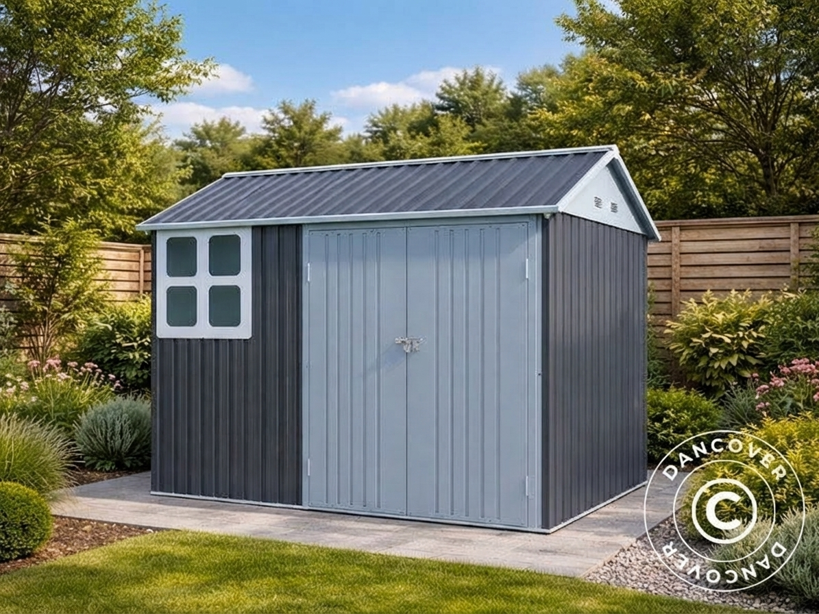 Galvanised Steel Garden Shed in Anthracite and White