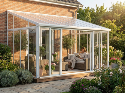 White conservatory with aluminium frame for outdoor use - view 3